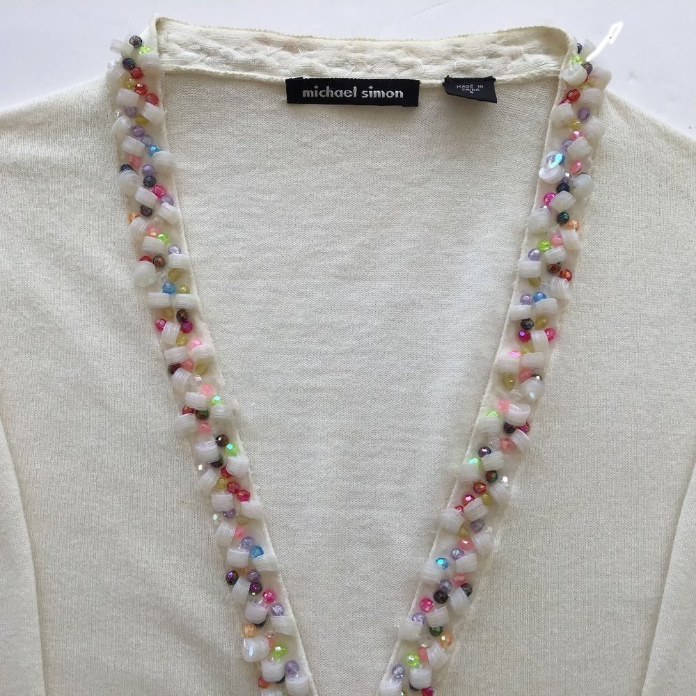 Michael Simon 100% Cotton Embellished Front 3/4 longs sleeve Women’s Sweater S